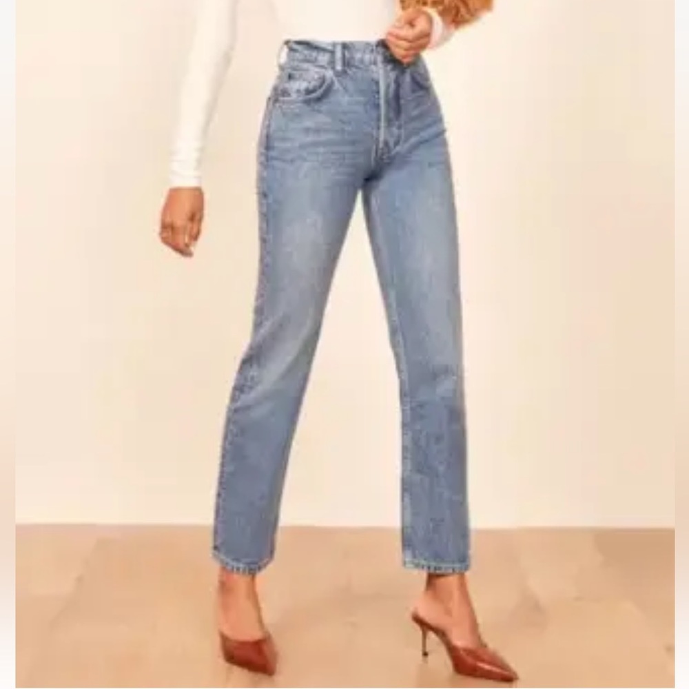 Reformation Jeans "Cynthia High relaxed" in Mykonos Blue Denim Jeans US24